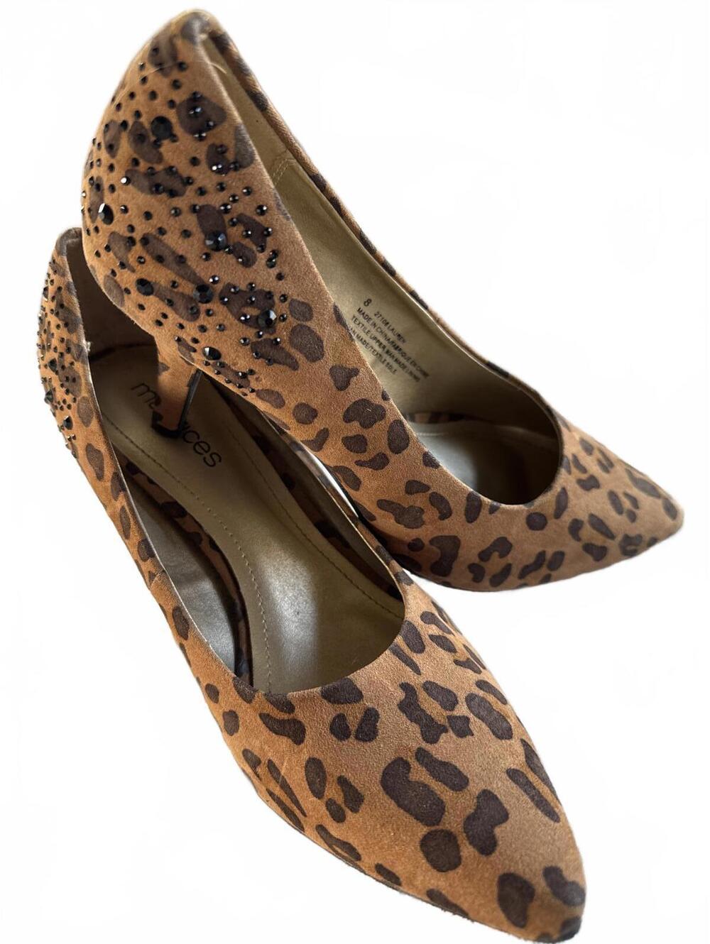 Maurices Leopard Print Pointed Toe Pumps with Rhinestone Detail